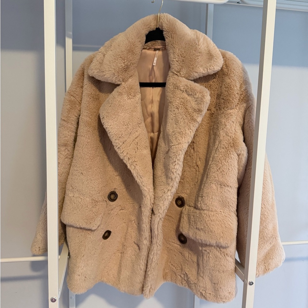Free People Blush/Tan Teddy Jacket XS